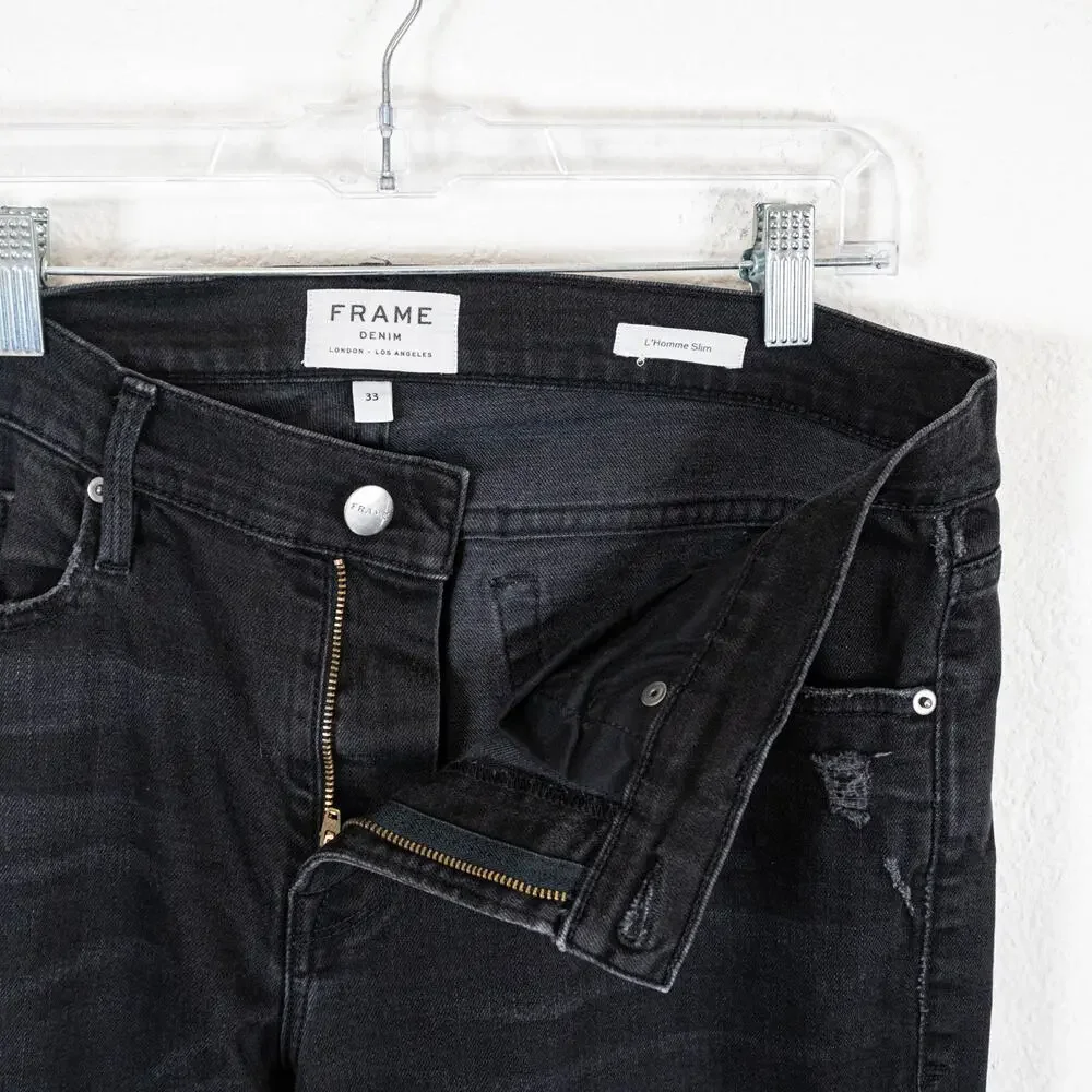 FRAME Denim L'Homme Slim Denim Jeans in Black Chimney Rock 33